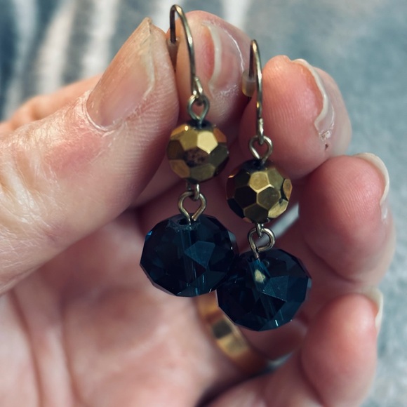 Y2K Vintage Black Bronze Faced Bead Drop Disco Ball Dangle Earrings - Picture 2 of 2